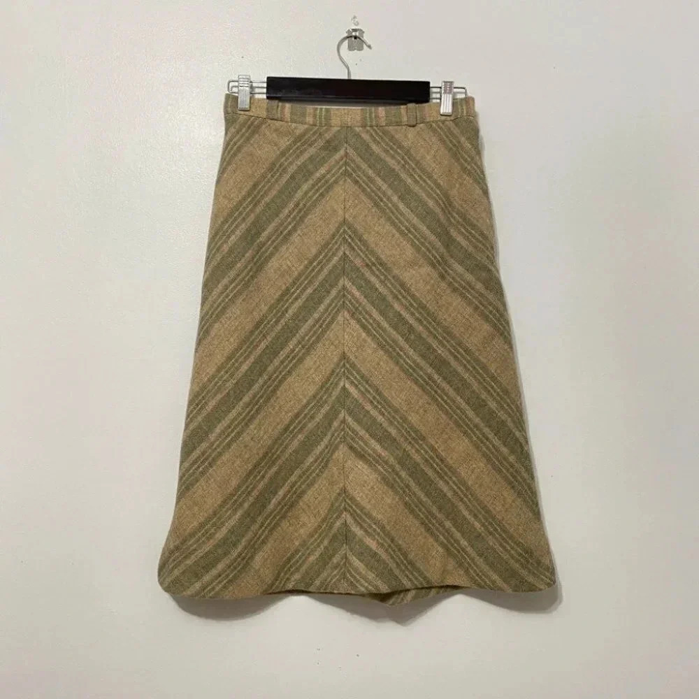 Vintage - 70s Chevron Wool Midi Skirt